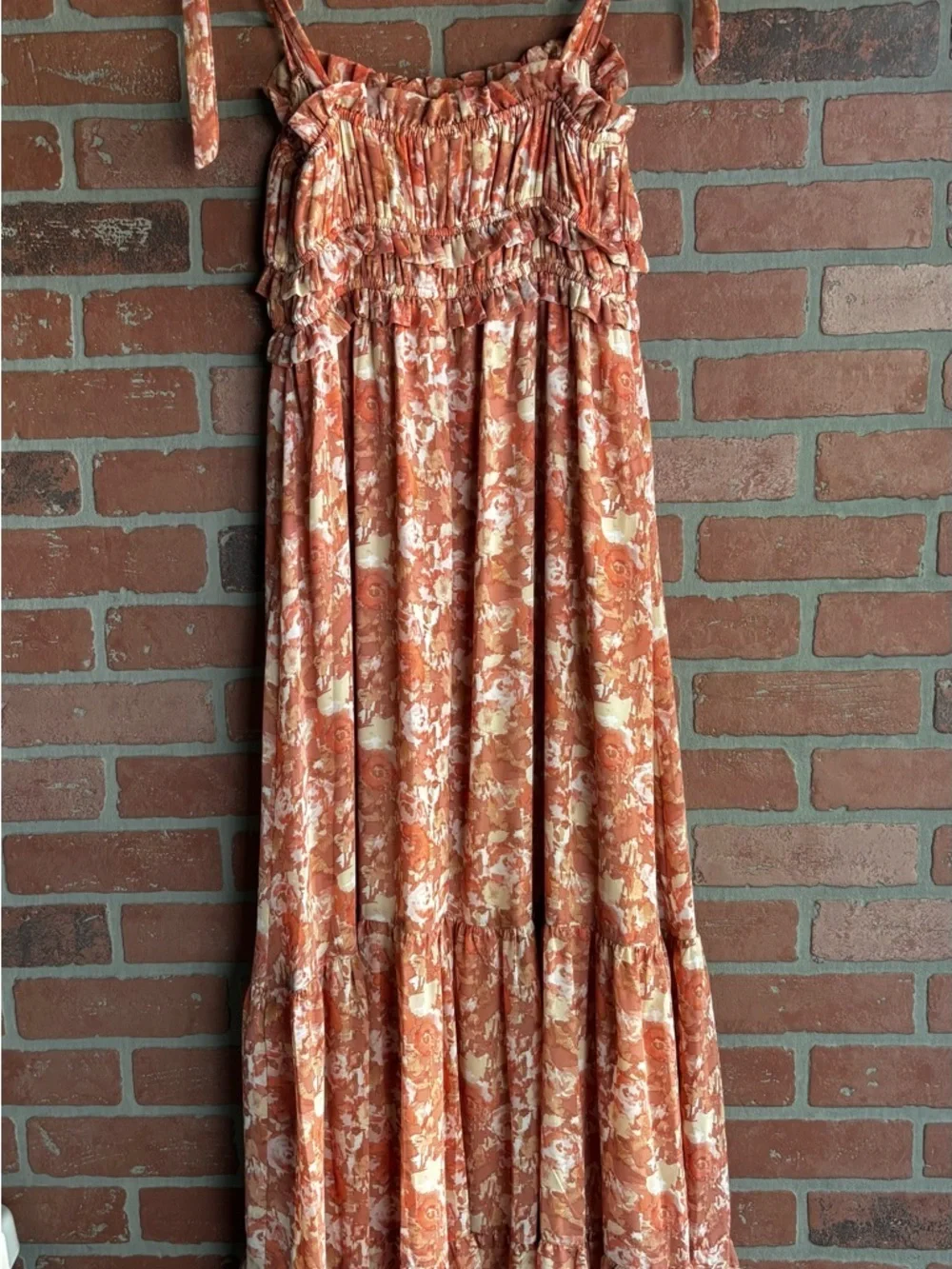 Astr Floral Smocked Tie-Shoulder Maxi Dress in Dusty Coral - Picture 5 of 5